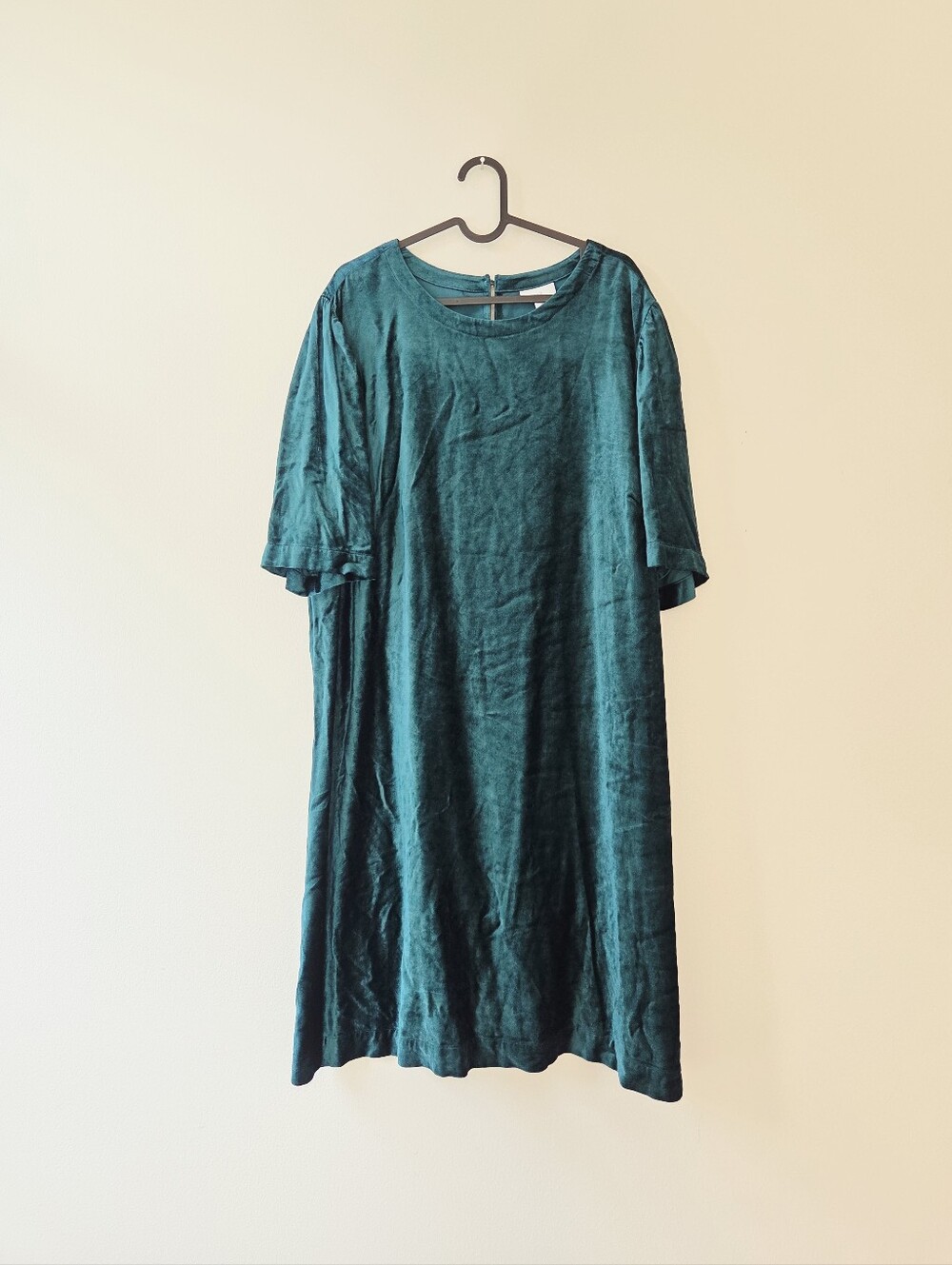 J. Jill Elegant Green Velvet Puff Sleeve Dress Sz 2X Prussia Blue Emerald Jewel - Picture 3 of 8